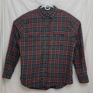 Woolrich Long Sleeve Button Down 100% Cotton Flannel Men L Shirt Red Gray